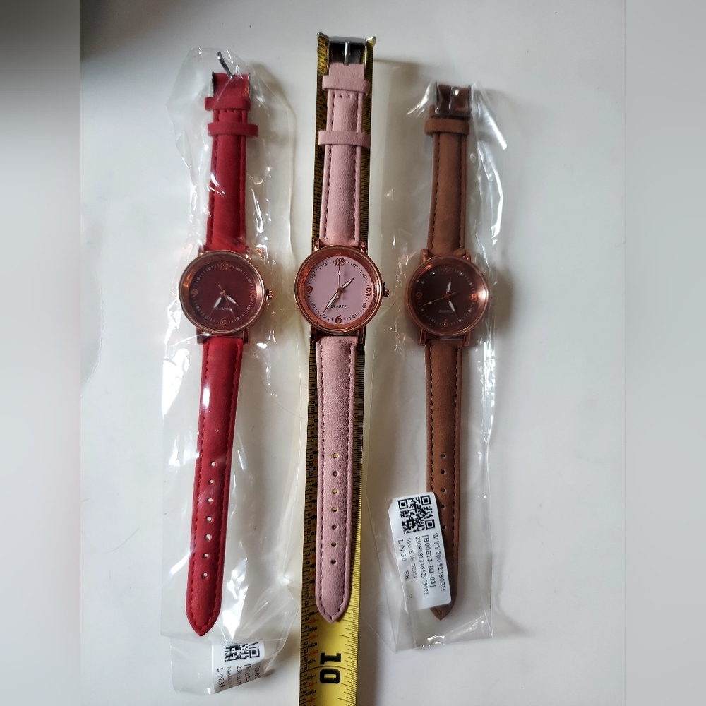 Trio of Ladies Faux Suede Rhinestone Quartz Watches - Picture 5 of 9